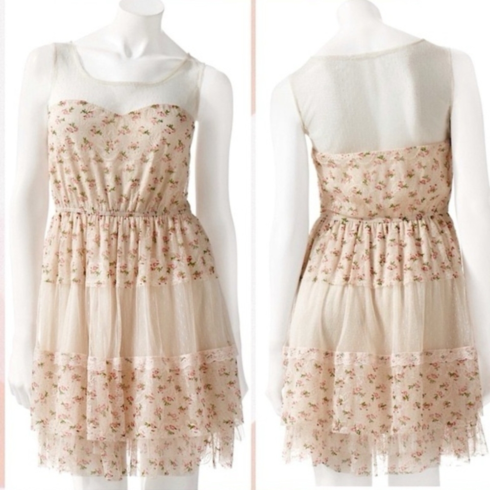 Ultra Pink Floral Mini Dress - Cream and Pink